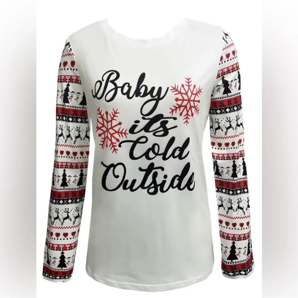 Woman’s Christmas “Baby it’s Cold Outside“  Long Sleeve Shirt.  Size: Various - Picture 3 of 3